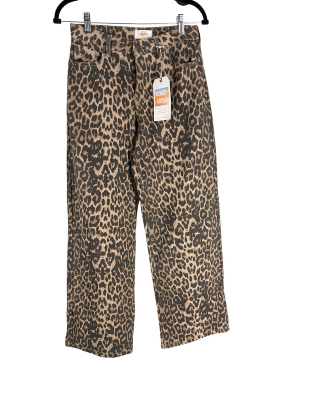 Cali 1850 Printed Mid Rise Straight Leg Twill Pants Leopard nwt 3 - Picture 3 of 6
